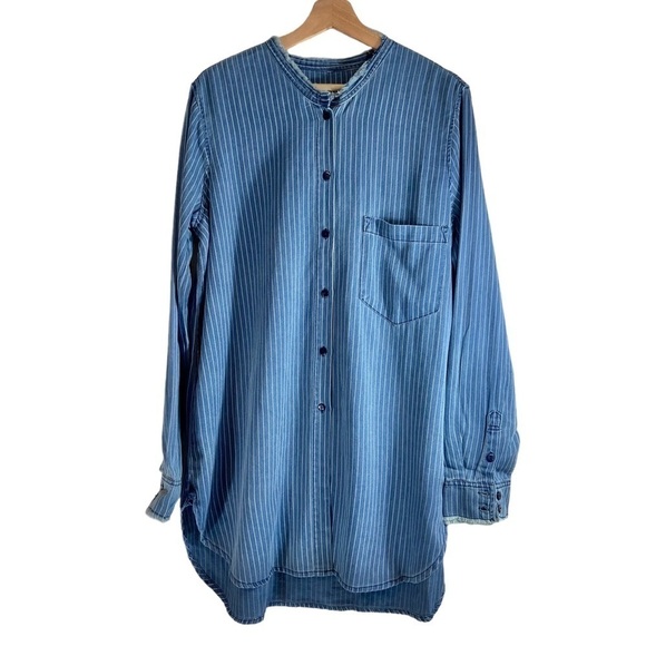 Free People x Sandrine Rose Mandarin Denim Shirt Washed Stripe NWT - Picture 2 of 6